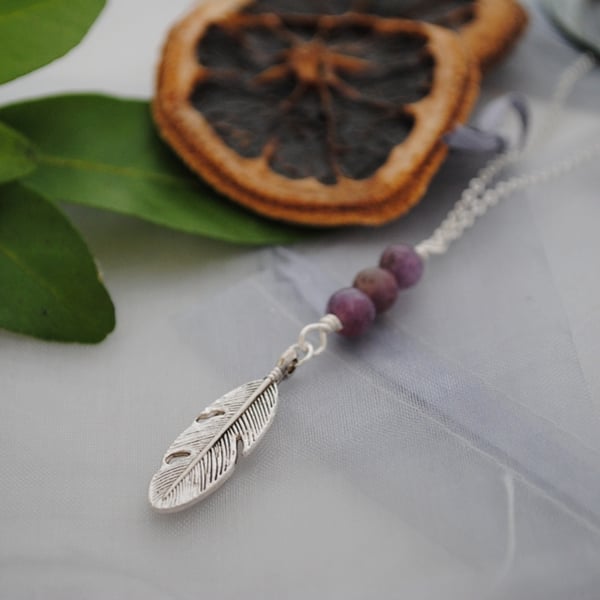 Amethyst & silver leaf long layering necklace