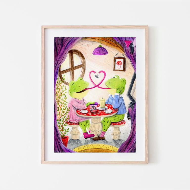 Frogs in Love Art Print - Signed A4 Print