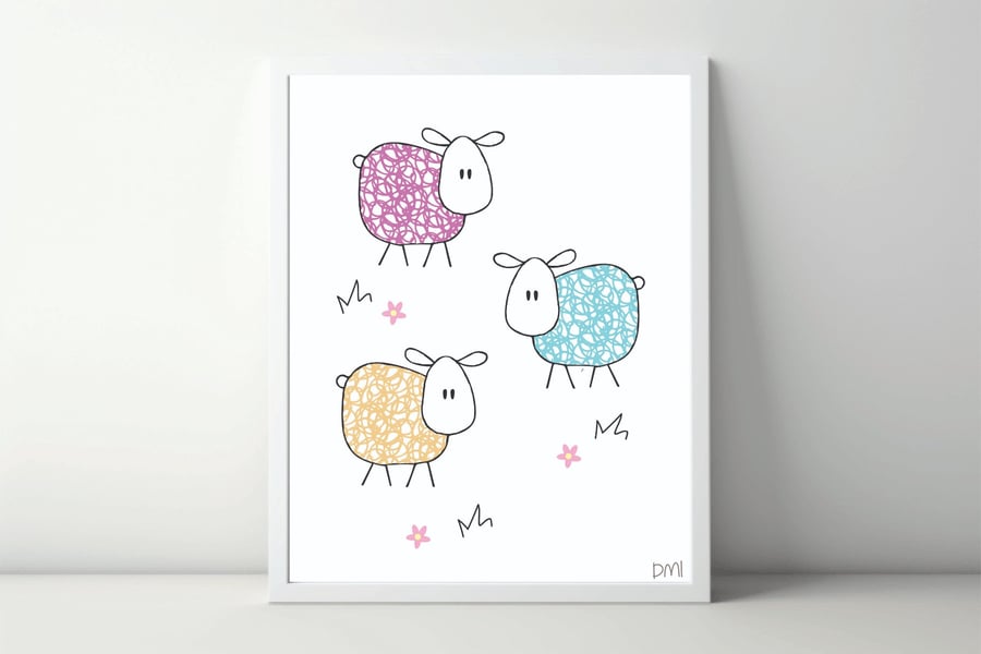 Sheep Trio A4 Art Print