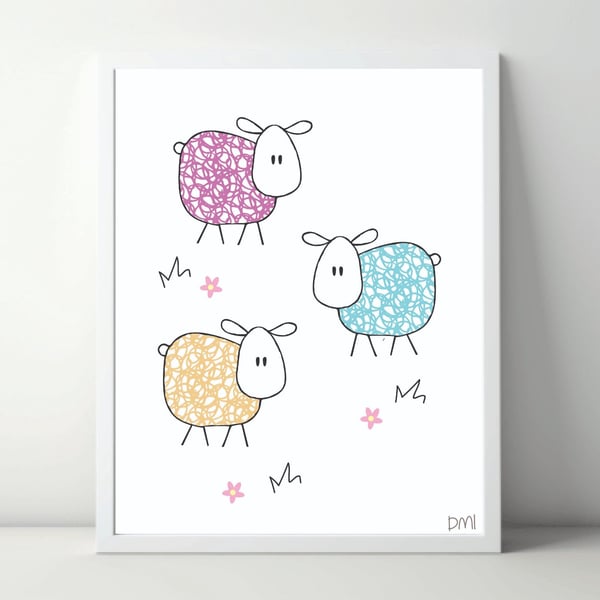 Sheep Trio A4 Art Print