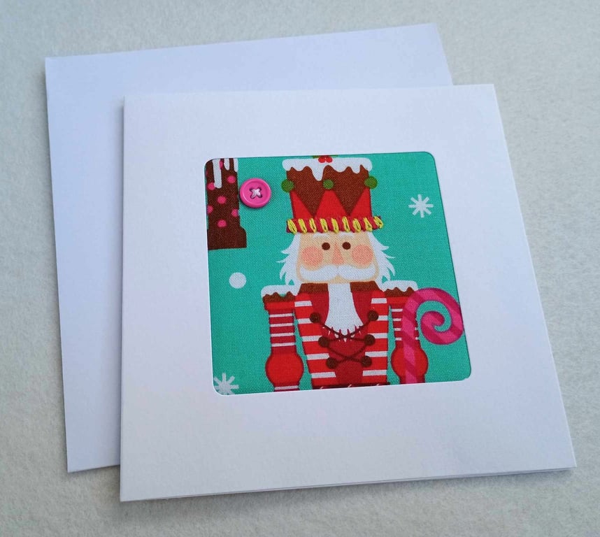 Christmas Nutcracker fabric card, blank for your message