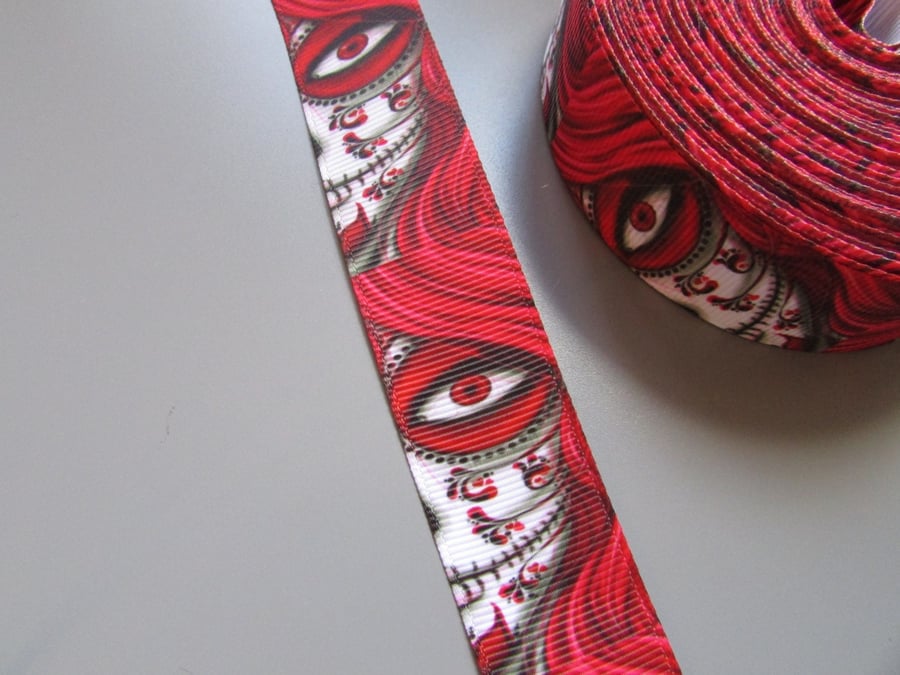 Sugar Skull Calaveras Day of the dead Tattoo Grosgrain Ribbon x 1 metre