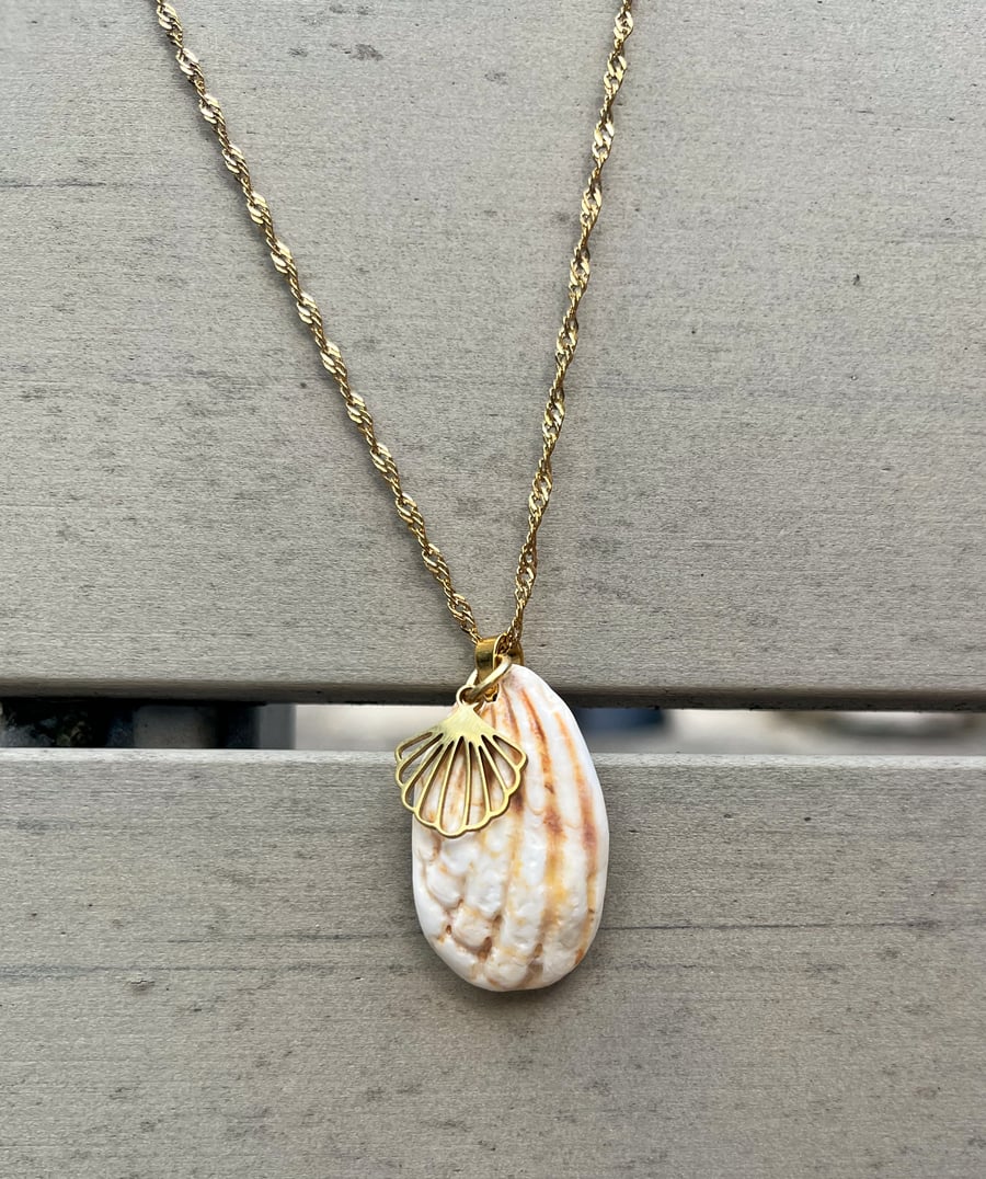 Golden Sea Shell Fragment Necklace