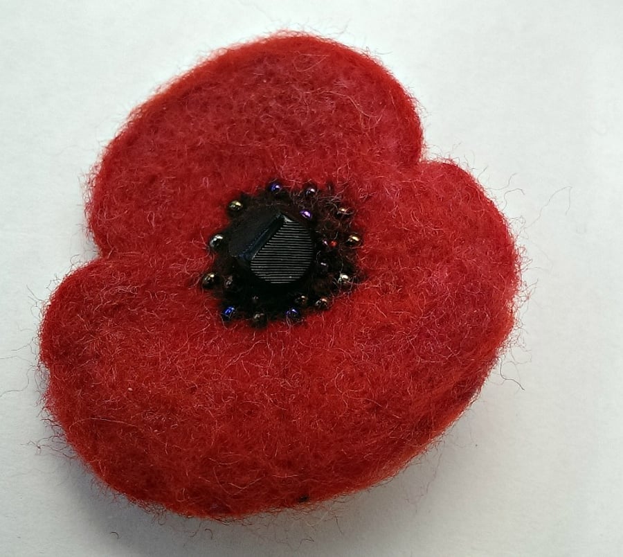 Felted Poppy Corsage Brooch