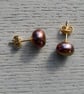 7mm Bronze Pearl Button Earrings with 14k Gold Filled Stud and Back