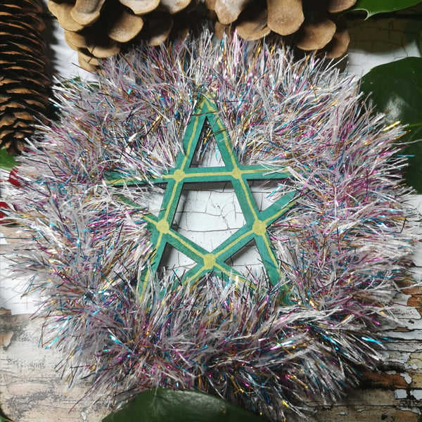 Iridescent Silver Pentacle Wreath.