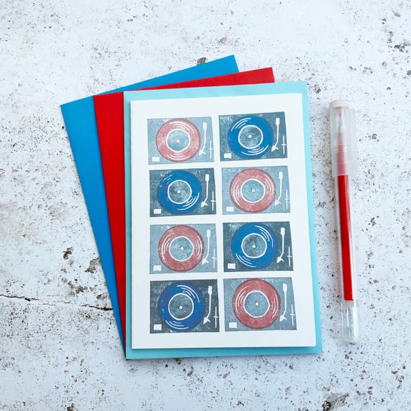 Vinyl lover greetings card, record deck blank card for a vinyl collector