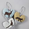 Christmas padded heart hanging decorations - Holly, mistletoe, berries, animals 