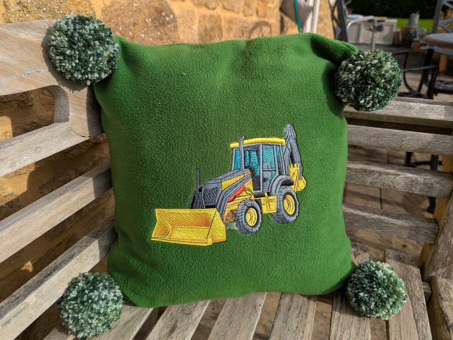 Green Embroidered Tractor Cushion