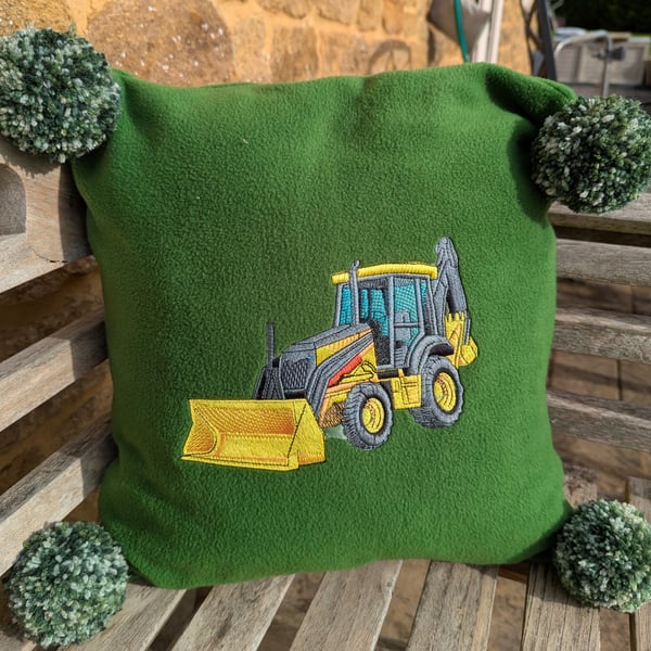 Green Embroidered Tractor Cushion