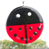 Ladybird Garden Hanger in Red & Black Fused Glass - 9054