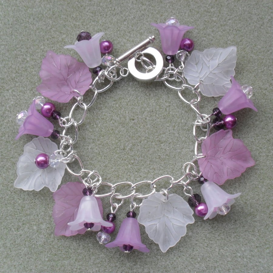 Lilac Glass and Acrylic Charm Bracelet