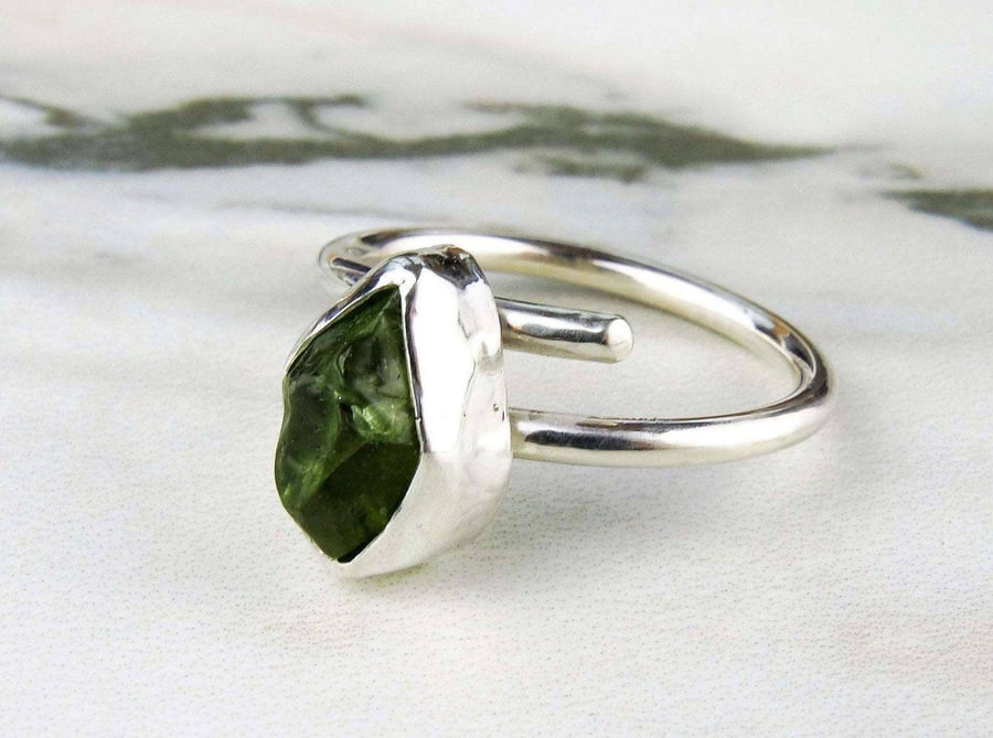 Raw peridot ring - August birthstone - natural peridot - peridot jewellery - adj