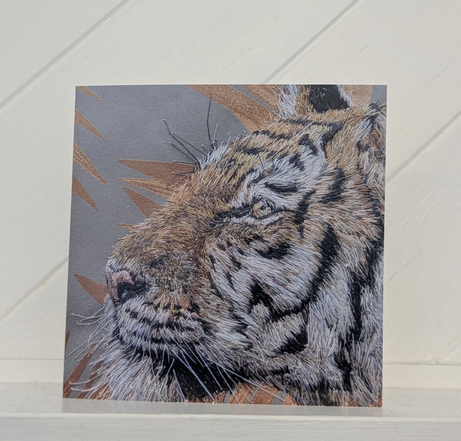 Tiger Embroidery Art Greeting Cards