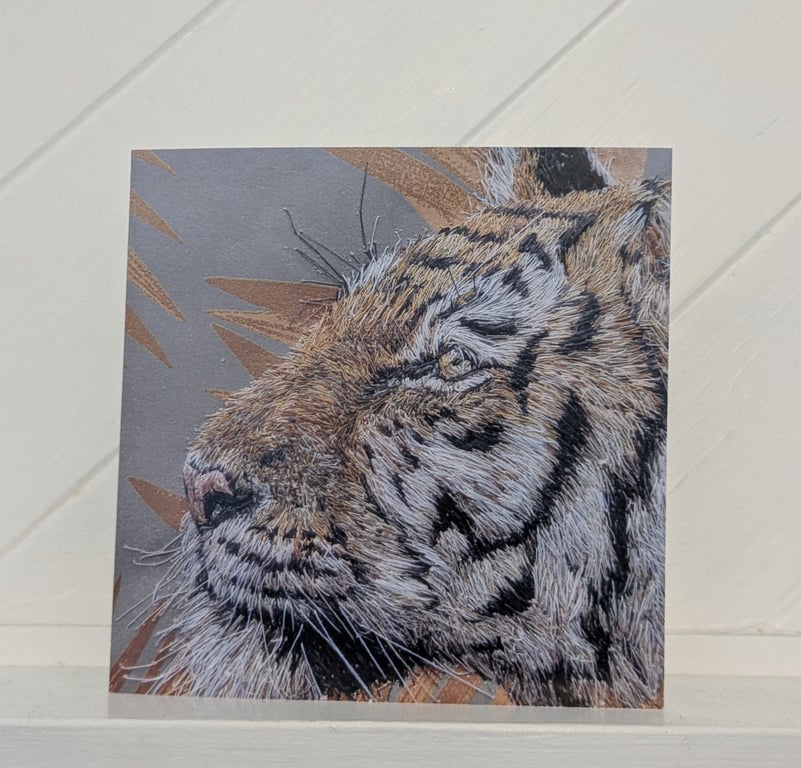 Tiger Embroidery Art Greeting Cards