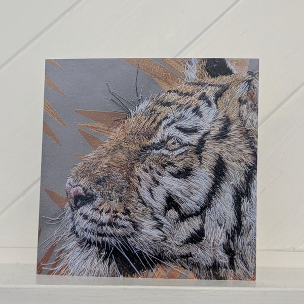 Tiger Embroidery Art Greeting Cards
