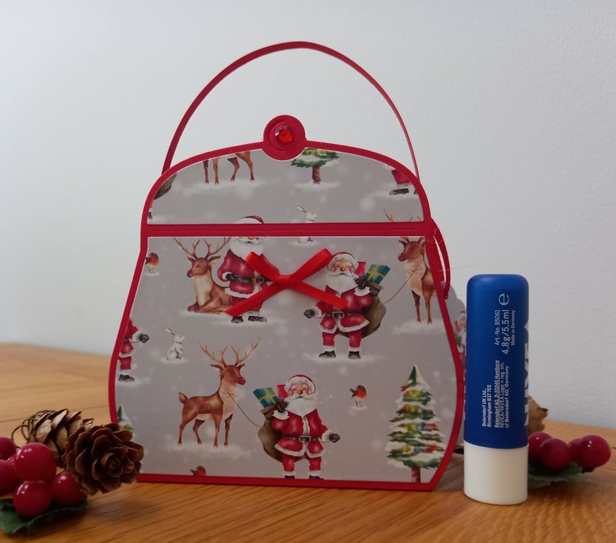 Santa design Handbag style Christmas gift bag, handmade
