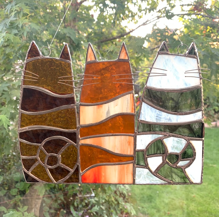 Stained Glass Cat Trio Suncatcher - Handmade Ha... - Folksy