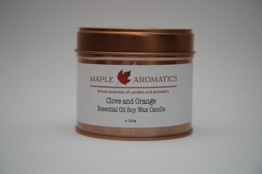 Maple Aromatics Clove and Orange Soy Wax Rose Gold 150g Candle Tin