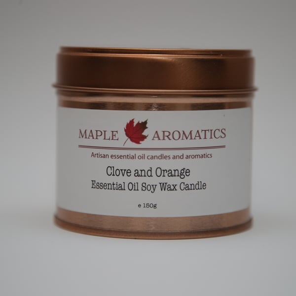 Maple Aromatics Clove and Orange Soy Wax Rose Gold 150g Candle Tin