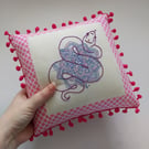 Pink snake decorative embroidered pillow