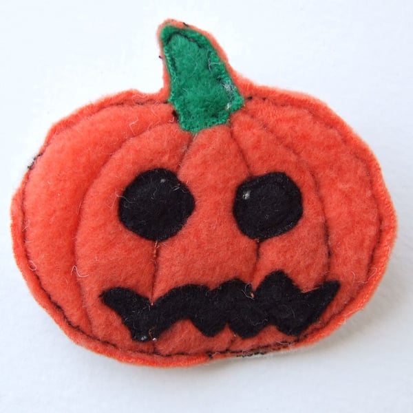 Pumpkin Brooch for Halloween, Orange Fleece, Silver Clasp, 7.5x7.0cm