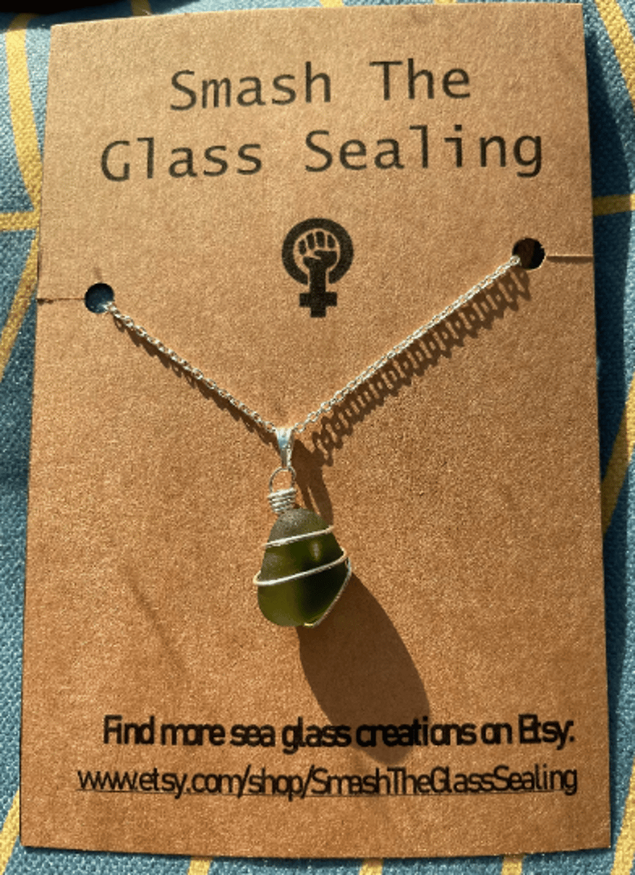 Green Seaham Sea Glass Silver Necklace