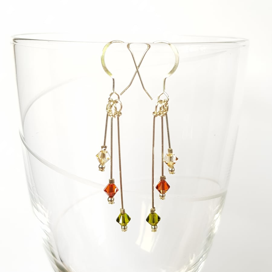 Swarovski Crystal Staggered Triple Drop Earrings - Autumn Colours