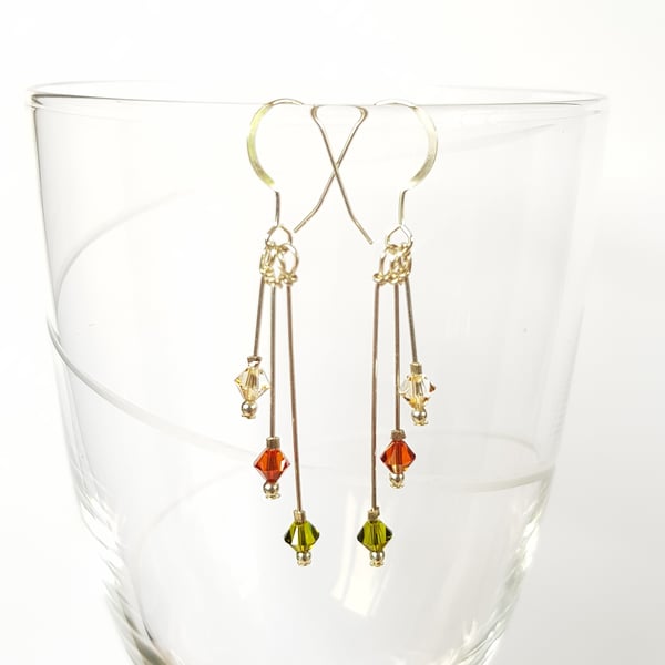 Swarovski Crystal Staggered Triple Drop Earrings - Autumn Colours
