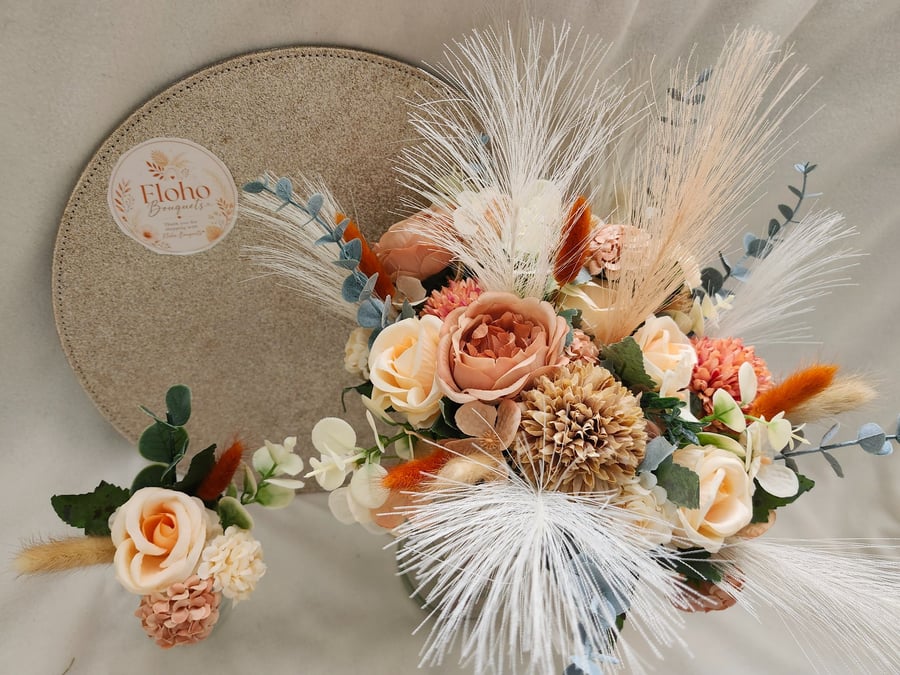 Apricot Haze Brides Bouquet and Buttonhole 