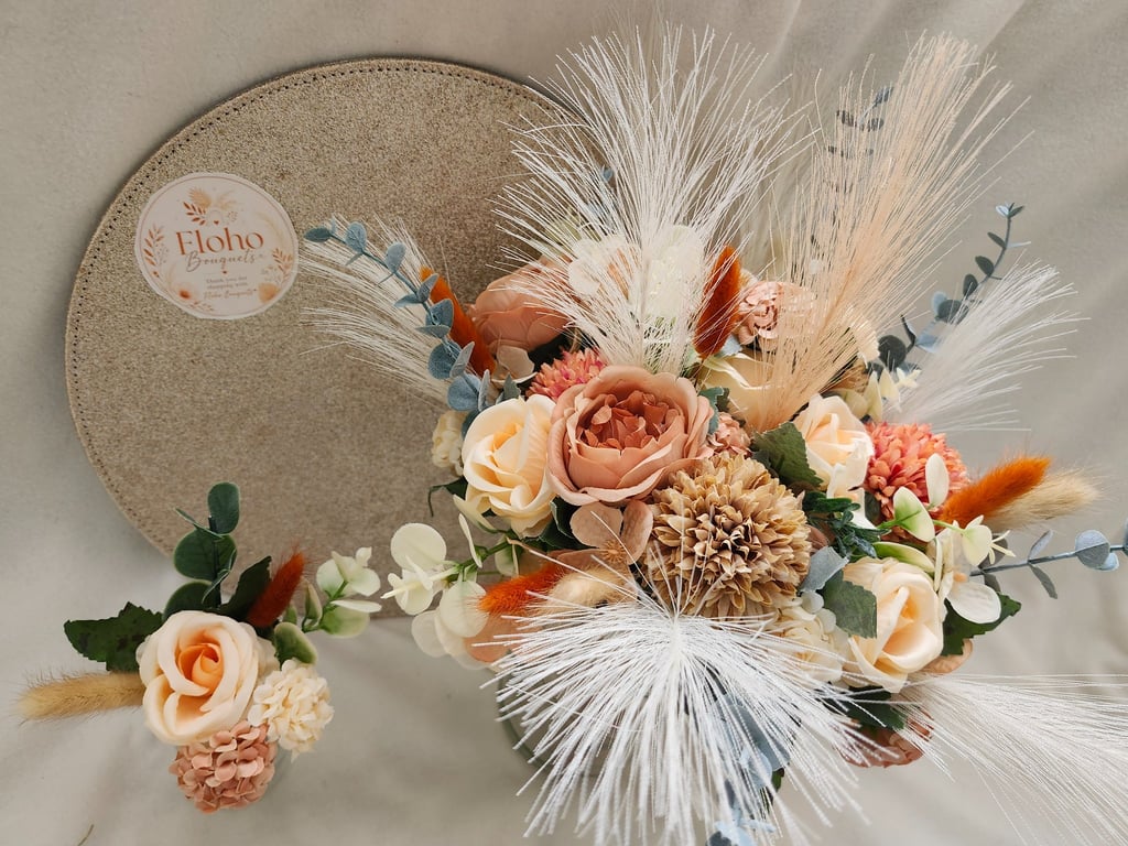Apricot Haze Brides Bouquet and Buttonhole 