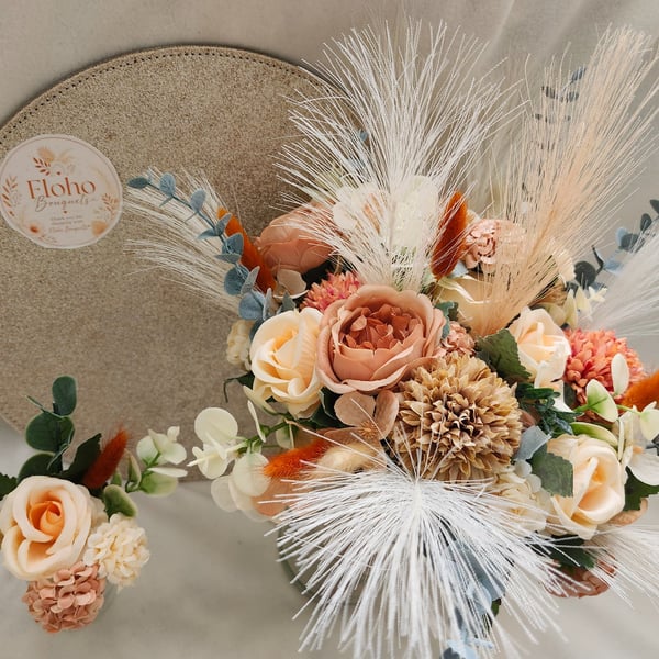 Apricot Haze Brides Bouquet and Buttonhole 