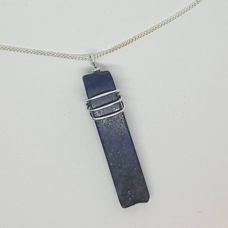 Lapiz Lazuli Shard on Silver Plated Necklace