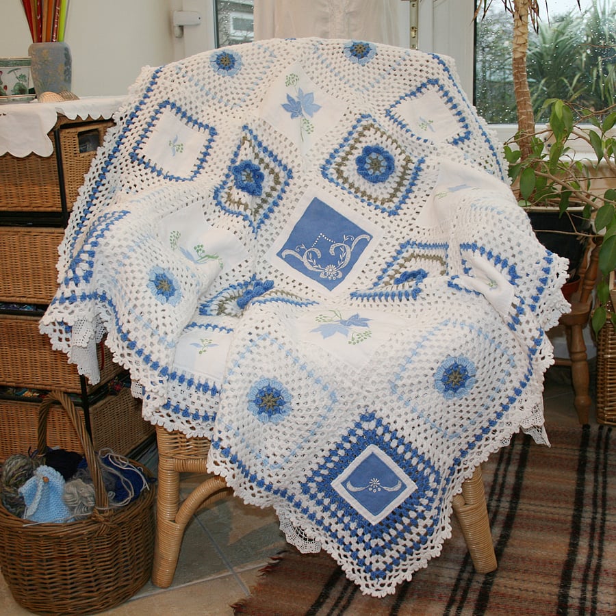 Blanket from Vintage Linen and Crochet