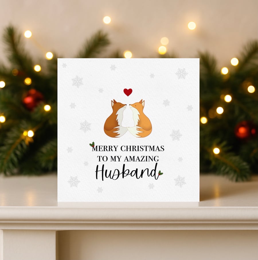 Fox Love Husband Christmas Card, Gifts For Husband.