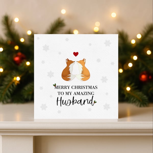 Fox Love Husband Christmas Card, Gifts For Husband.