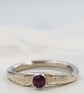 Sterling Silver Rose Cut Ruby Ring - Organic Molten Band