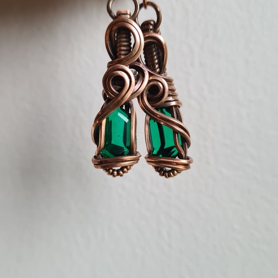 Emerald Quartz & Copper Green Dangle Earrings Earings Gift Jewellery Jewelry 