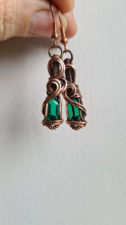 Emerald Quartz & Copper Green Dangle Earrings Earings Gift Jewellery Jewelry 