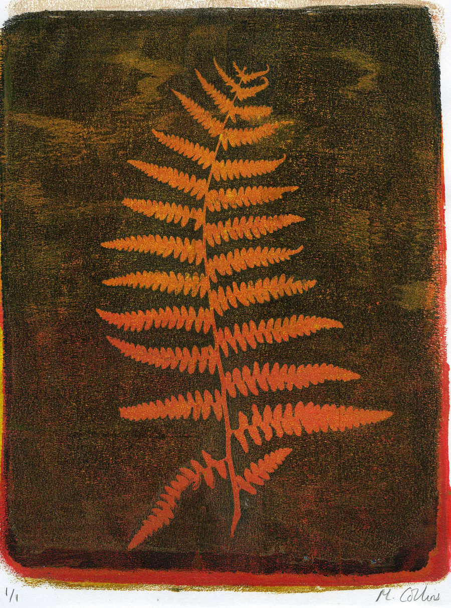'Burnt Orange Fern' - Original one-off monoprint in acrylic