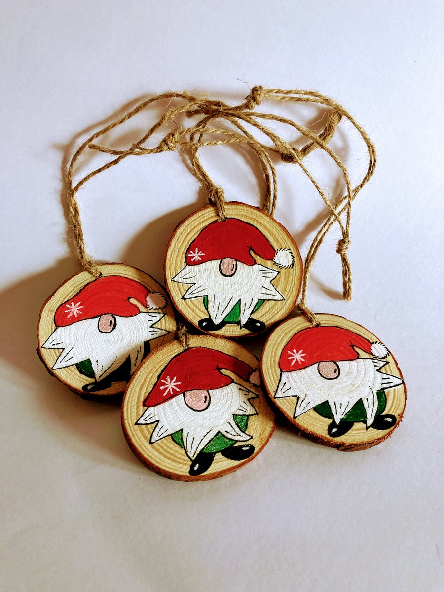 4 hand painted Christmas gnomes 