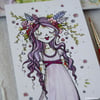 floral zombie - lilac curls - original aceo