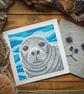 Grey seal - original linocut print - 12x12"
