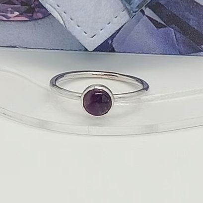 Amethyst stacking Ring Size N half, Solid Sterling Silver Gemstone Ring