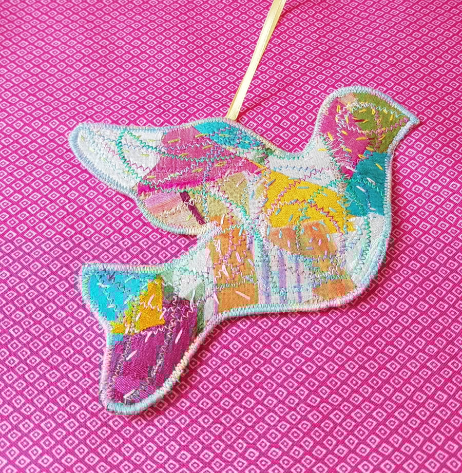 Sari silk peace dove hanging decoration: spring colours 
