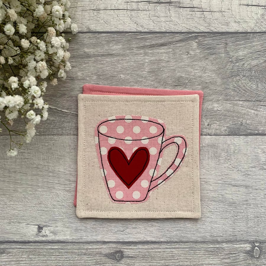 Coaster, Pink polka dot mug coaster