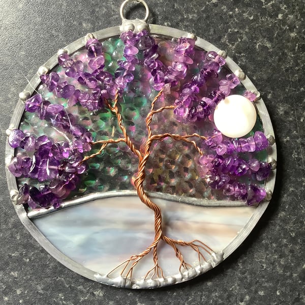 Amethyst tree of life suncatcher