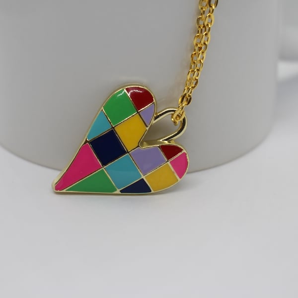 Beautiful Rainbow Colour Heart Gold Necklace