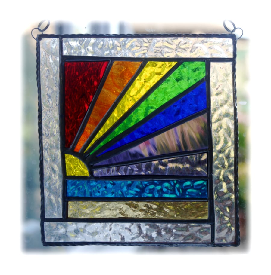 Rainbow Beach Stained Glass Suncatcher Handmade 023