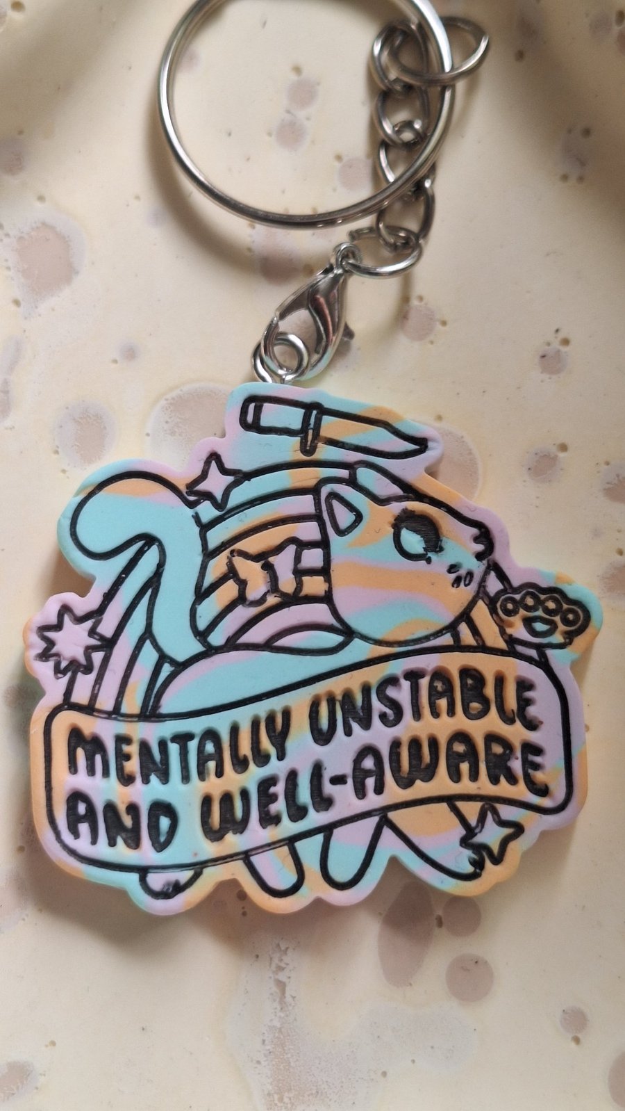 Mentally Unstable and Well-Aware Clay Keyring 